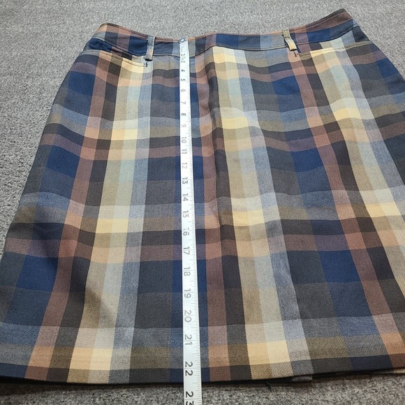 Roz & Ali Plaid Knee Length Skirt Women Size 16 Blue Brown Tan Career Casual - Picture 2 of 9